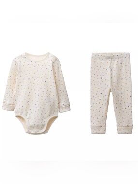Zara Cream Baby Thermal Onesie & Pants Set with Tiny Floral Print